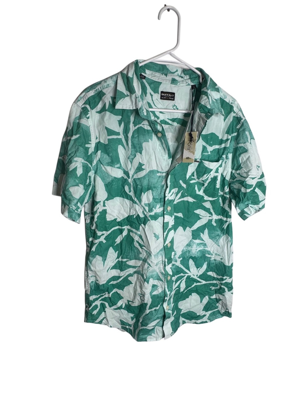 Buffalo David Bitton Green & White Leaf Print Short Sleeve Button-Up
